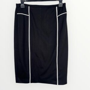 T Tahari Black Pencil Skirt With White Contrast Piping Knee-Length Size S